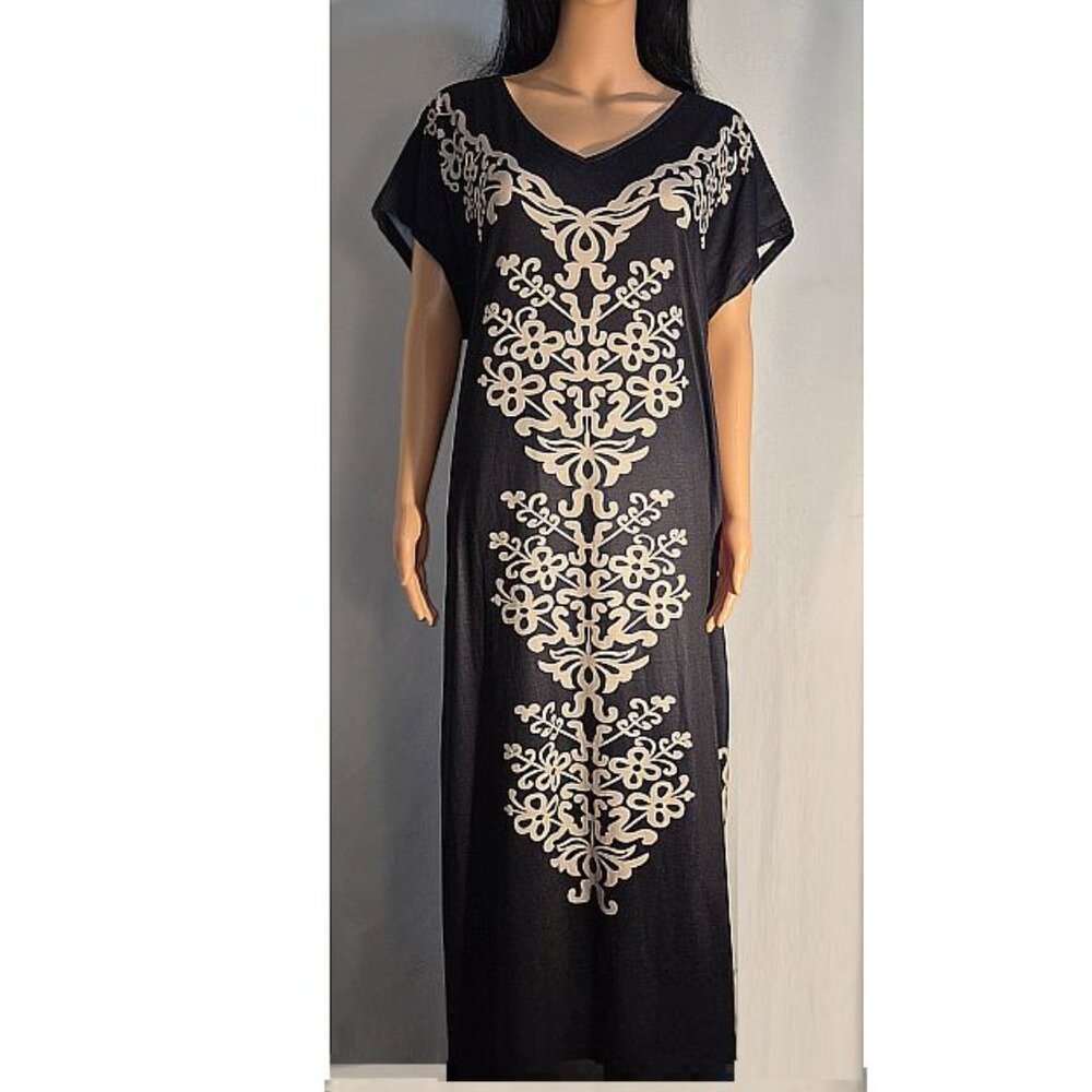 SHEIN Maxi dress, slit on sides, black/tan symmetric design, XL